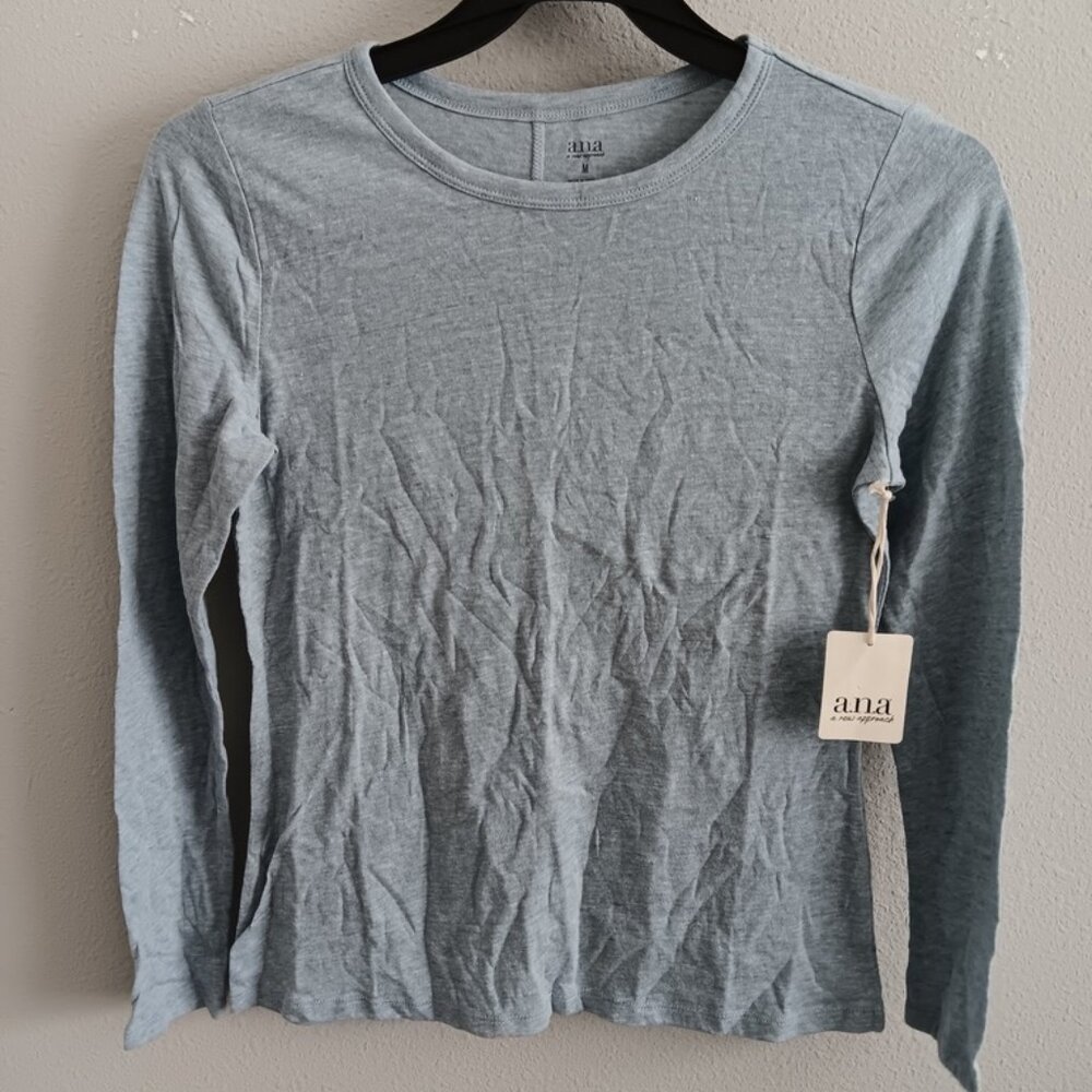 a.n.a Womens Crew Neck Long Sleeve T-Shirt, Blue Sz M